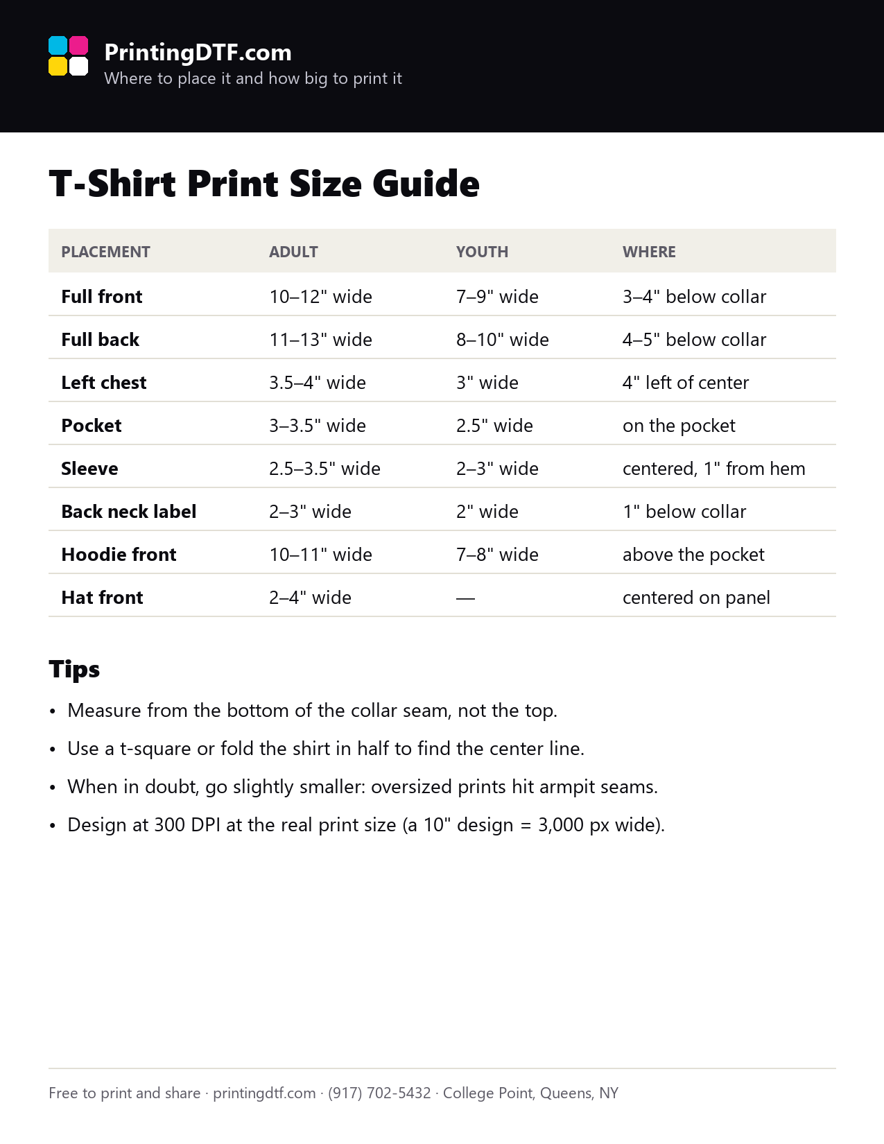 T-Shirt Print Size Guide preview
